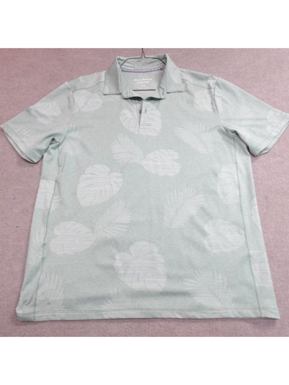 Tommy Bahama Polo Shirt Large Blue Green Island Zone Poly Blend Floral